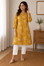 Printed 3/4 Sleeve Cotton Ethnic Kurti