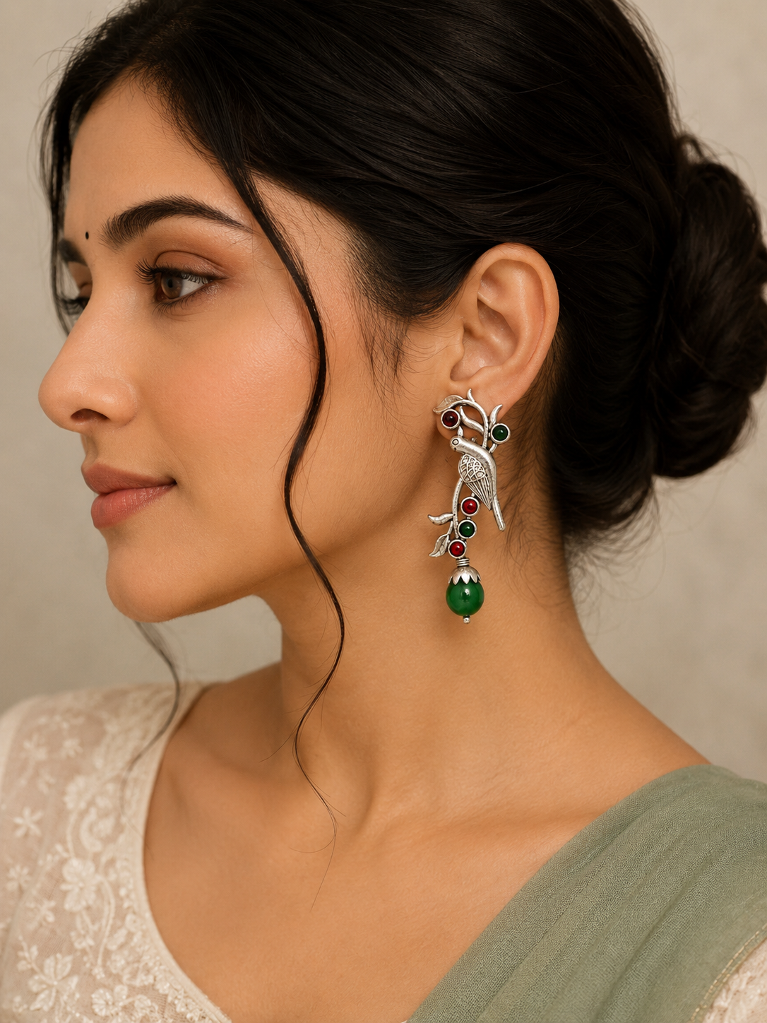 Elegant Oxidised Bird Earrings with Stone Accents