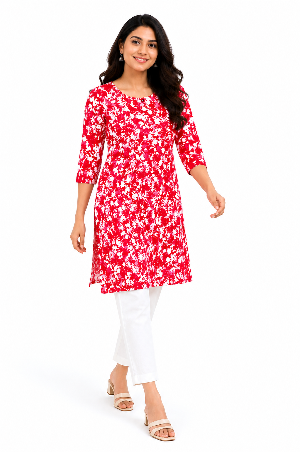 Floral Printed Cotton Ethnic Kurti for Women
