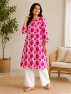 Classic Round Neck A-Line Cotton Single Kurti