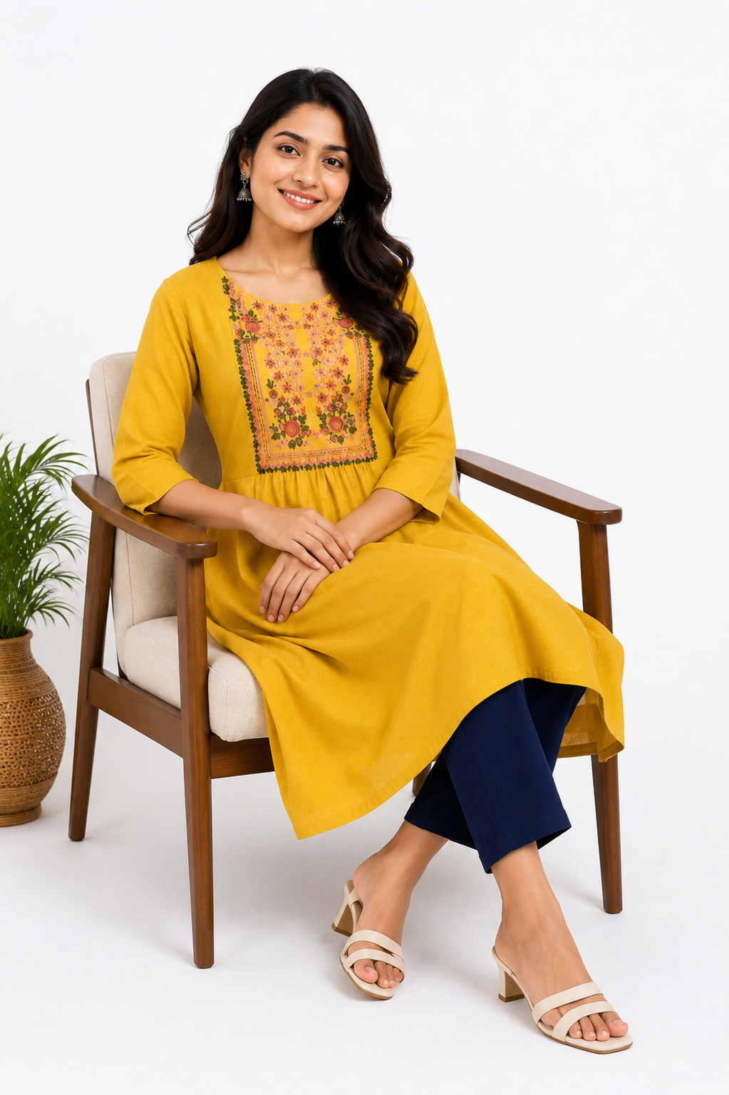 Hand Embroidered Cotton Ethnic Single Kurti