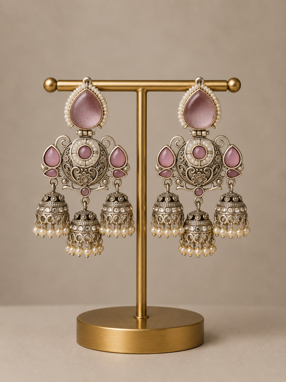 Premium Oxidized Silver Triple-Drop Statement Jhumka Earrings