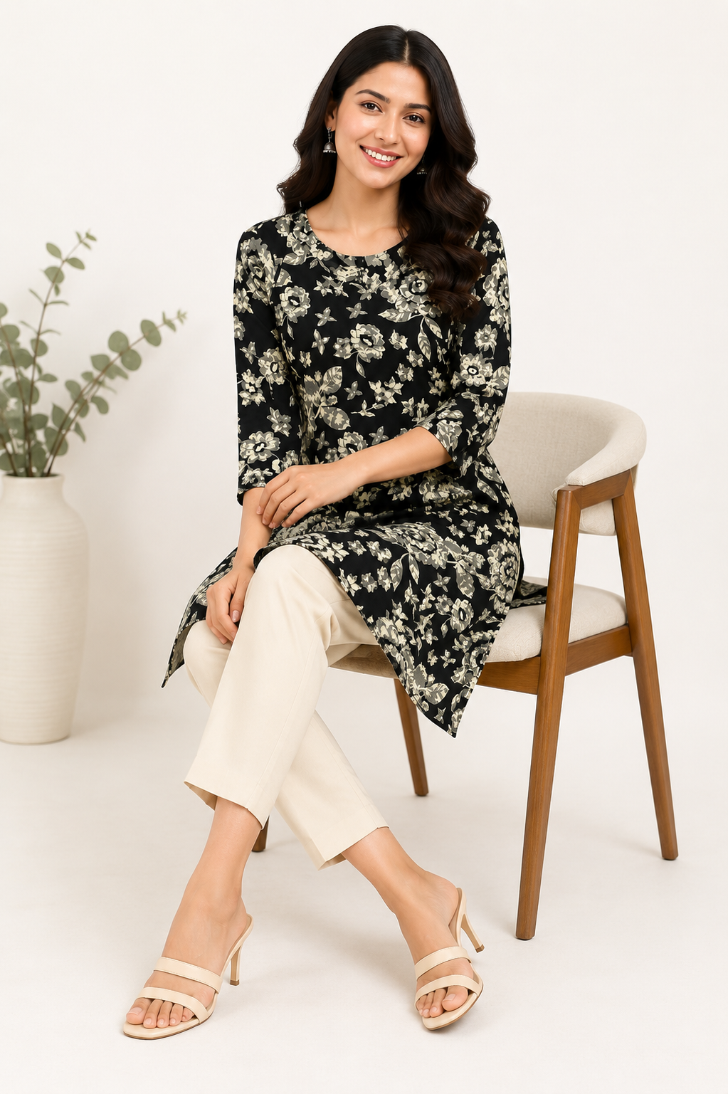 Floral Printed Cotton Ethnic Kurti for Women