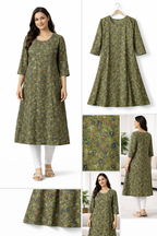 Classic Round Neck A-Line Cotton Single Kurti