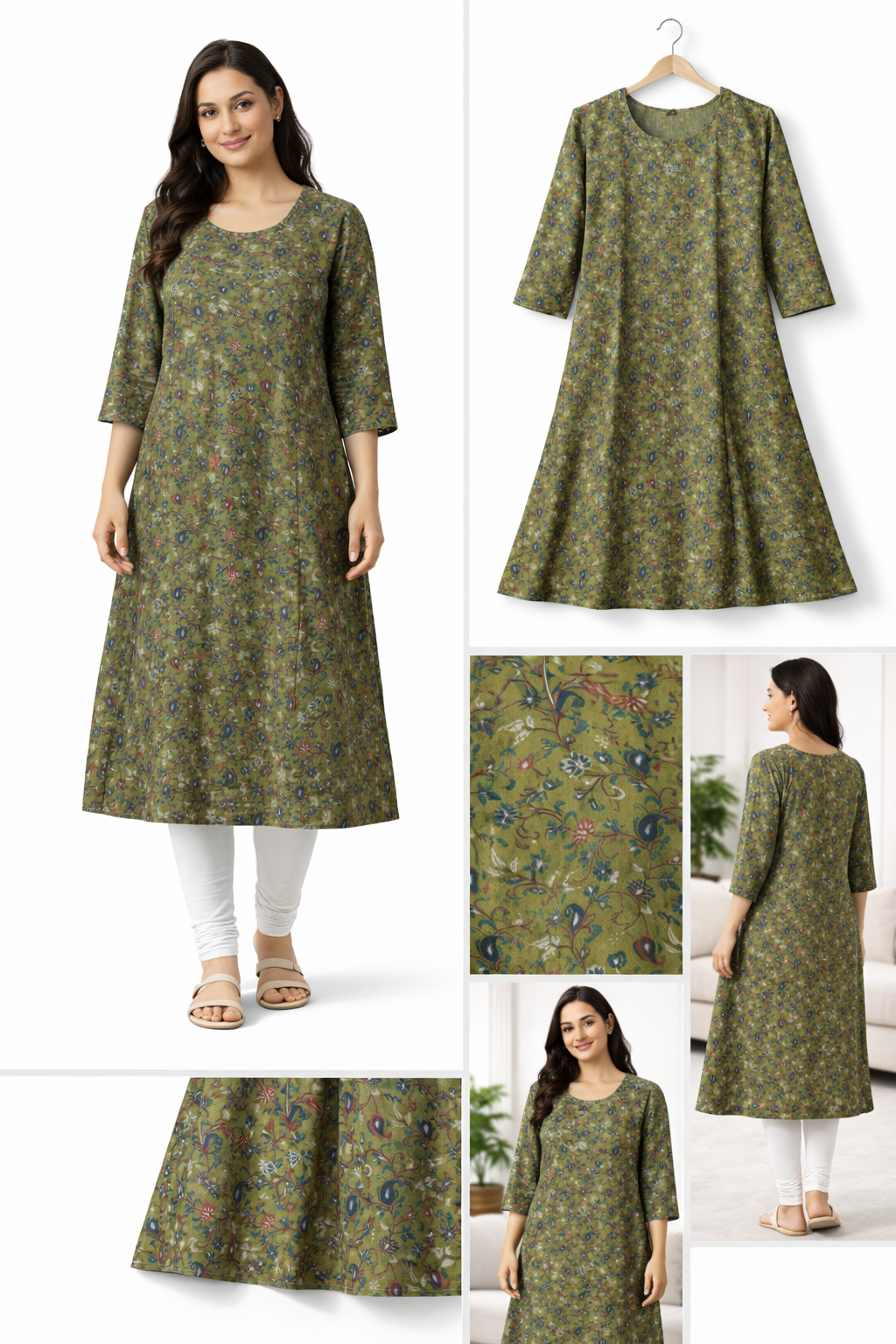Classic Round Neck A-Line Cotton Single Kurti