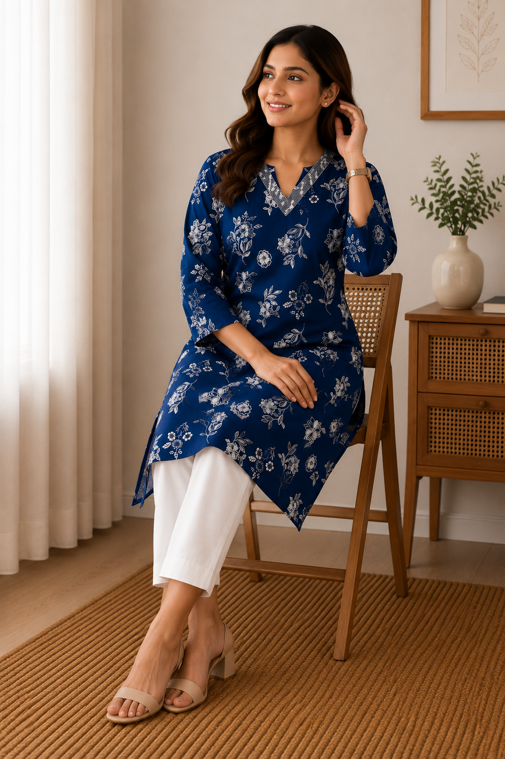 Printed 3/4 Sleeve Cotton Ethnic Kurti
