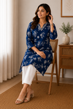 Printed 3/4 Sleeve Cotton Ethnic Kurti