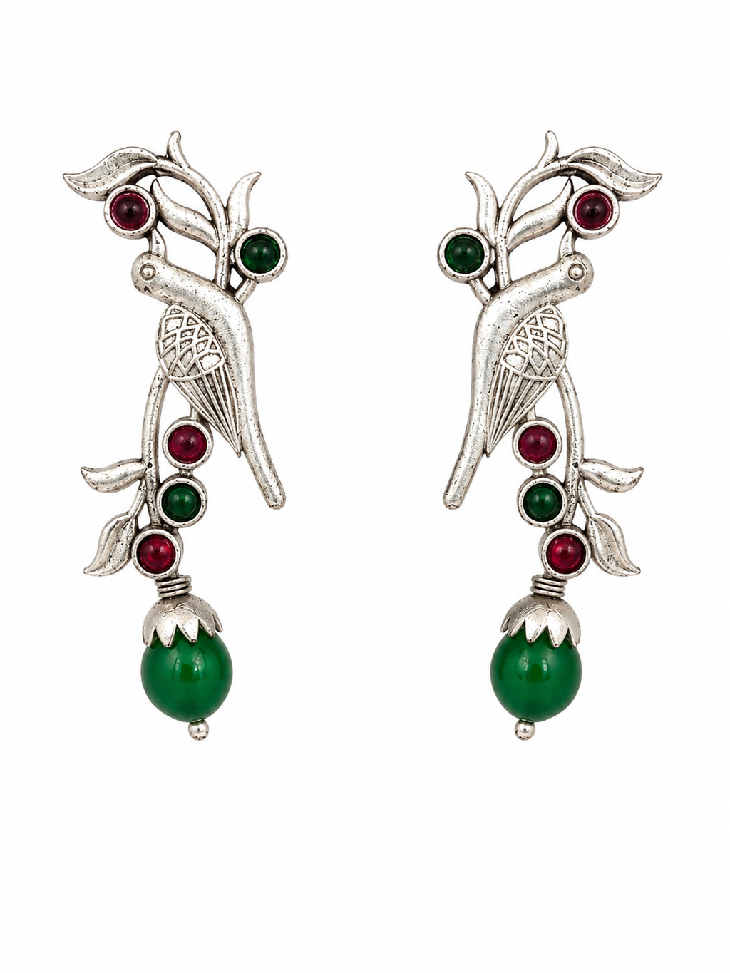 Elegant Oxidised Bird Earrings with Stone Accents