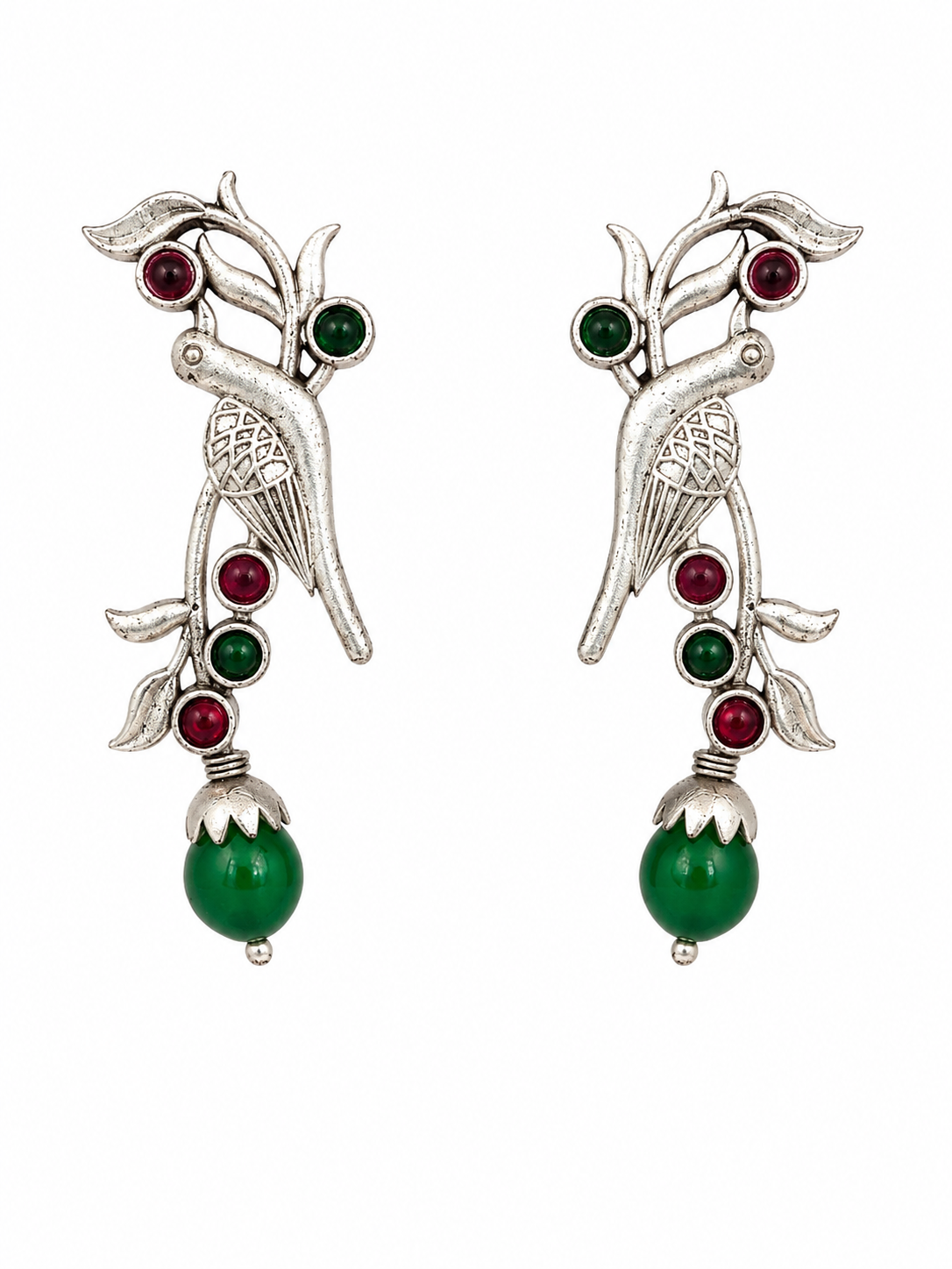 Elegant Oxidised Bird Earrings with Stone Accents