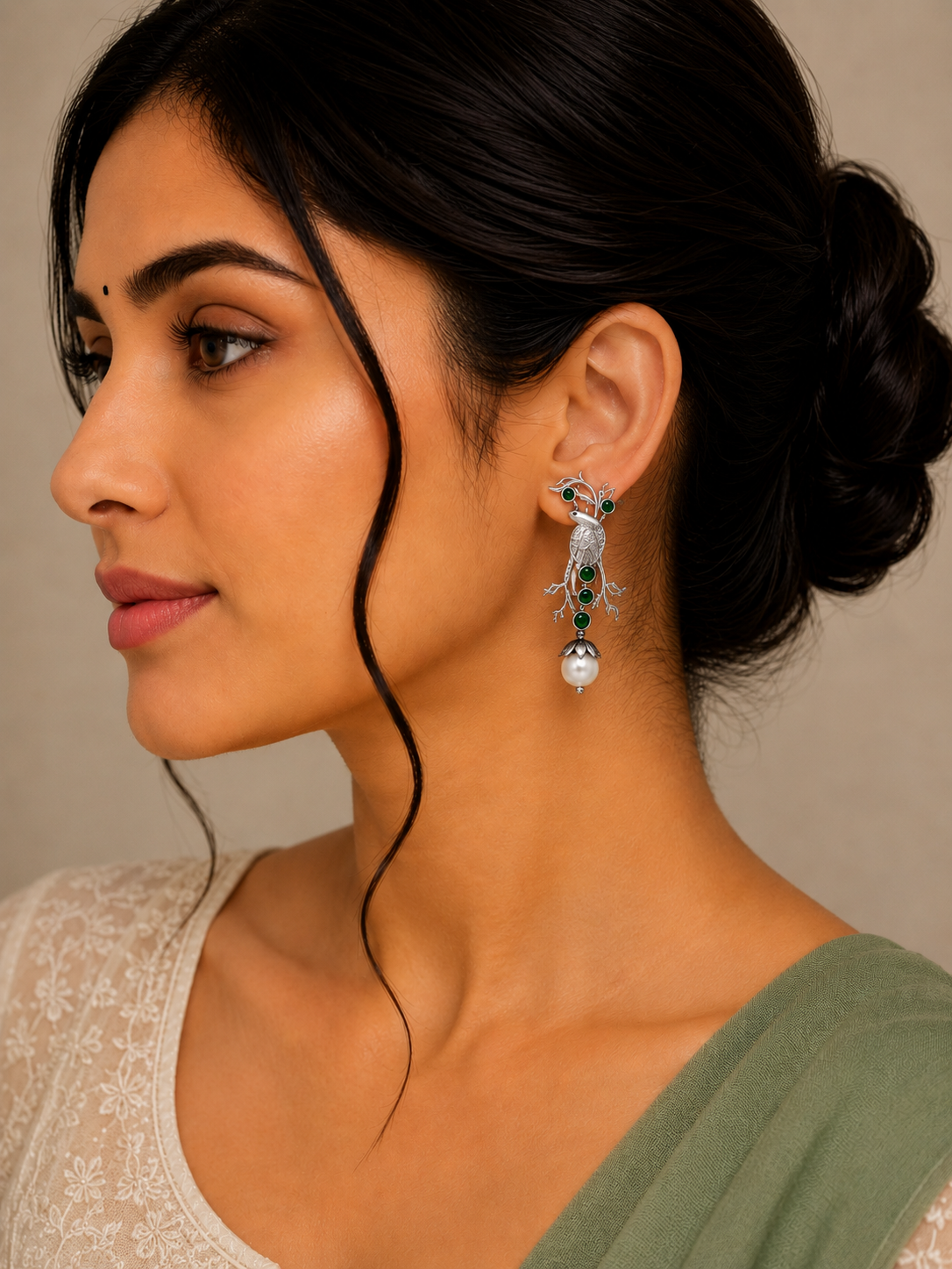 Elegant Oxidised Bird Earrings with Stone Accents