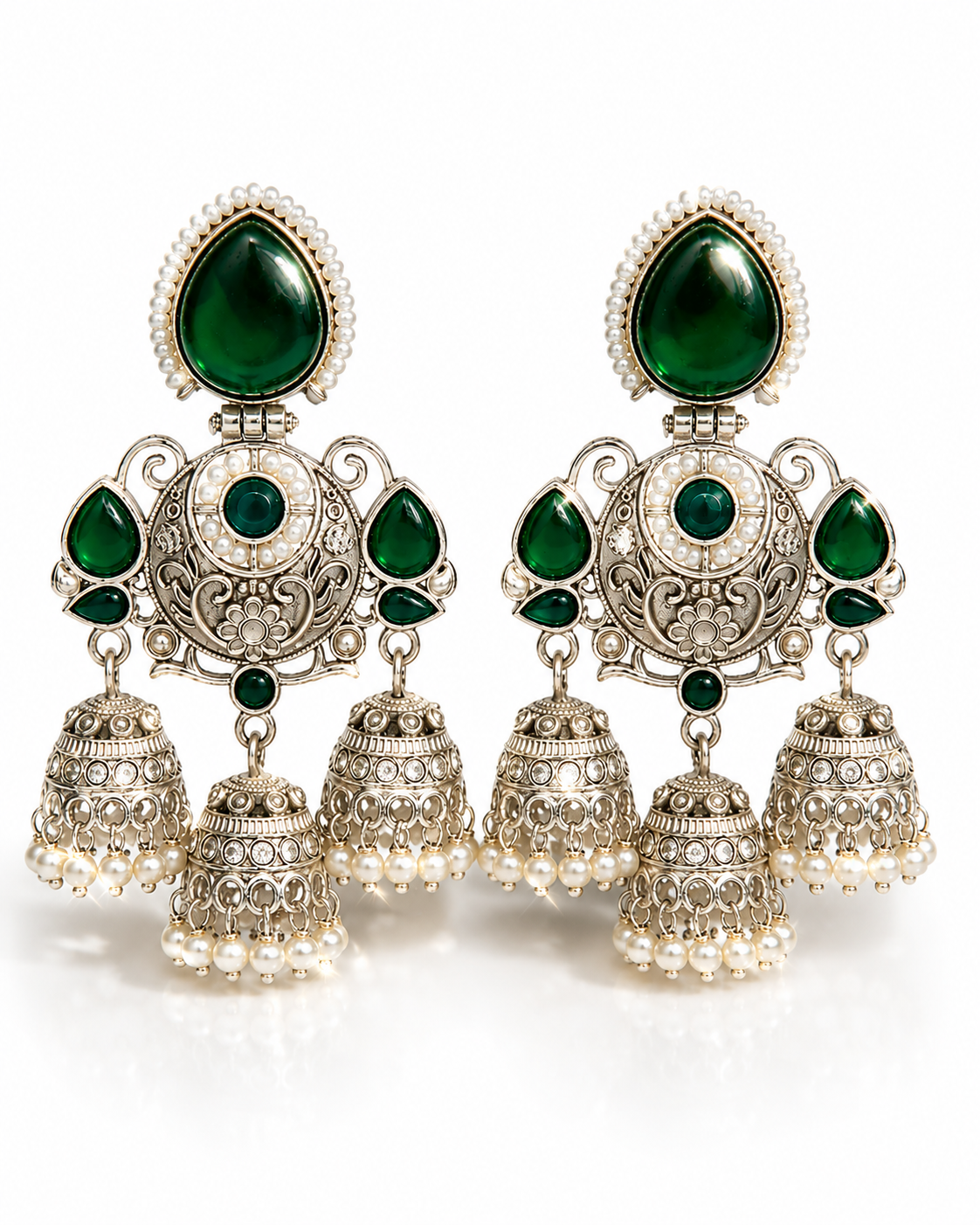 Premium Oxidized Silver Triple-Drop Statement Jhumka Earrings