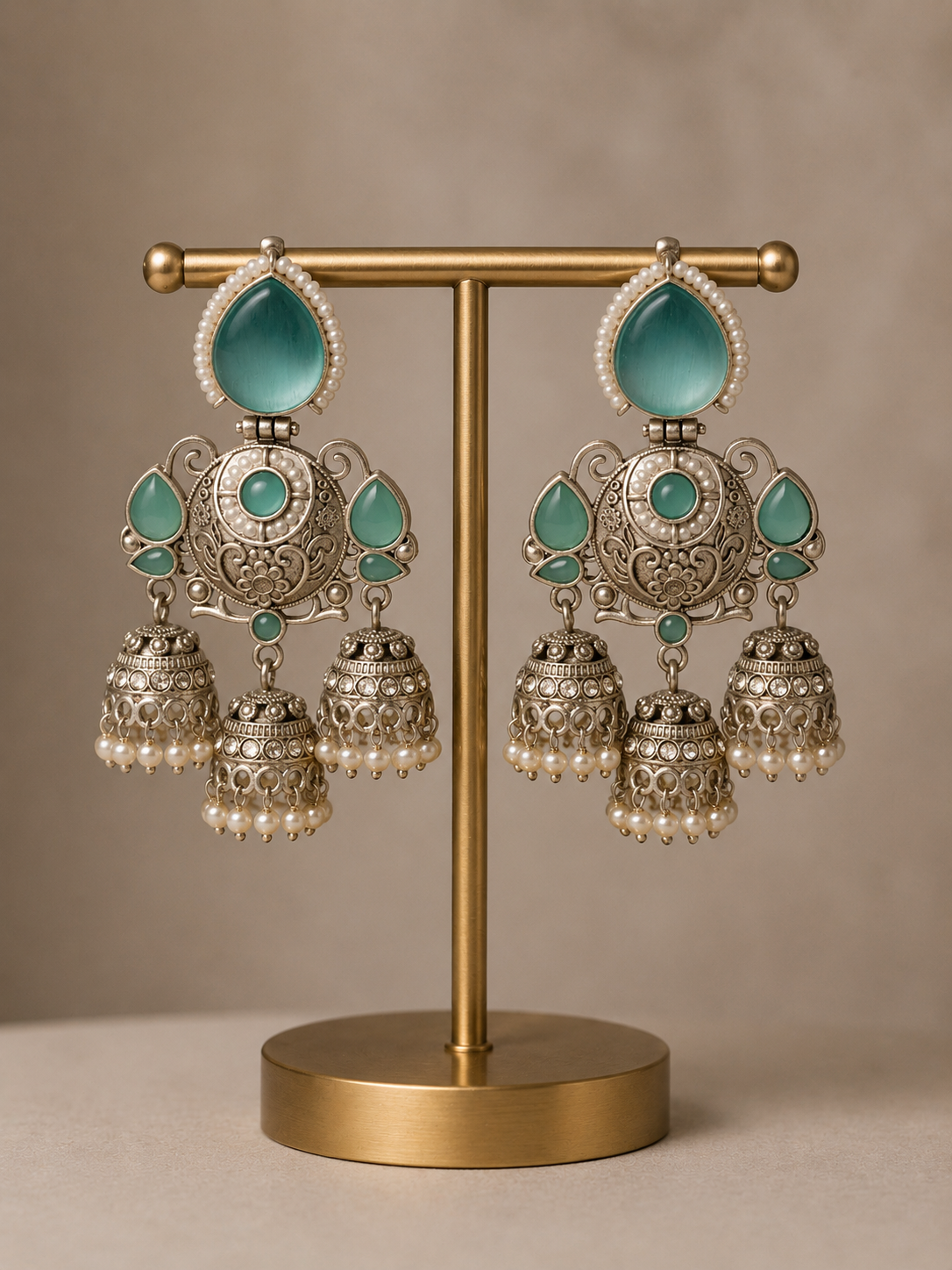 Premium Oxidized Silver Triple-Drop Statement Jhumka Earrings