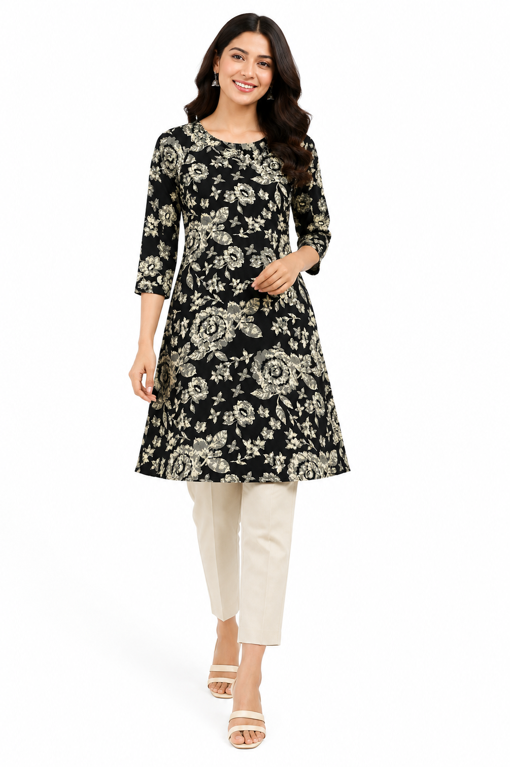 Floral Printed Cotton Ethnic Kurti for Women