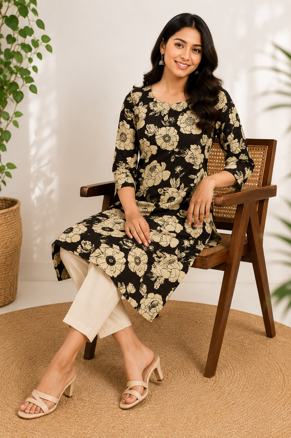 Floral Printed Cotton Ethnic Kurti for Women