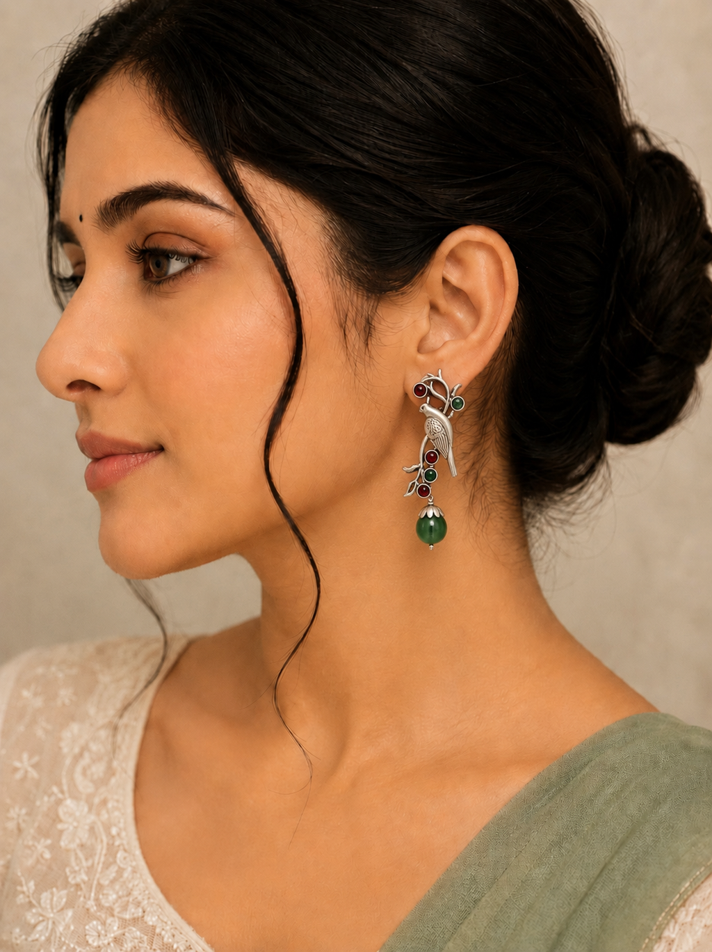 Elegant Oxidised Bird Earrings with Stone Accents