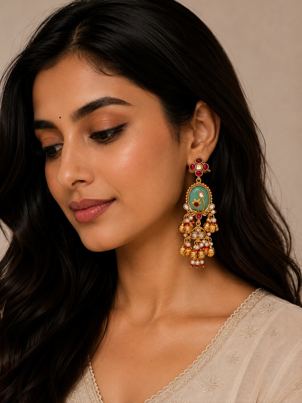 Premium Indian Festive Chandbali Drop Earrings (3 Vibrant Color Variants)