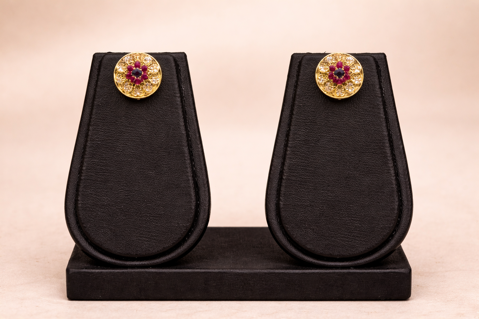 Green Leaf & Flower Design Gold-Plated Choker Set with Pressing Earrings