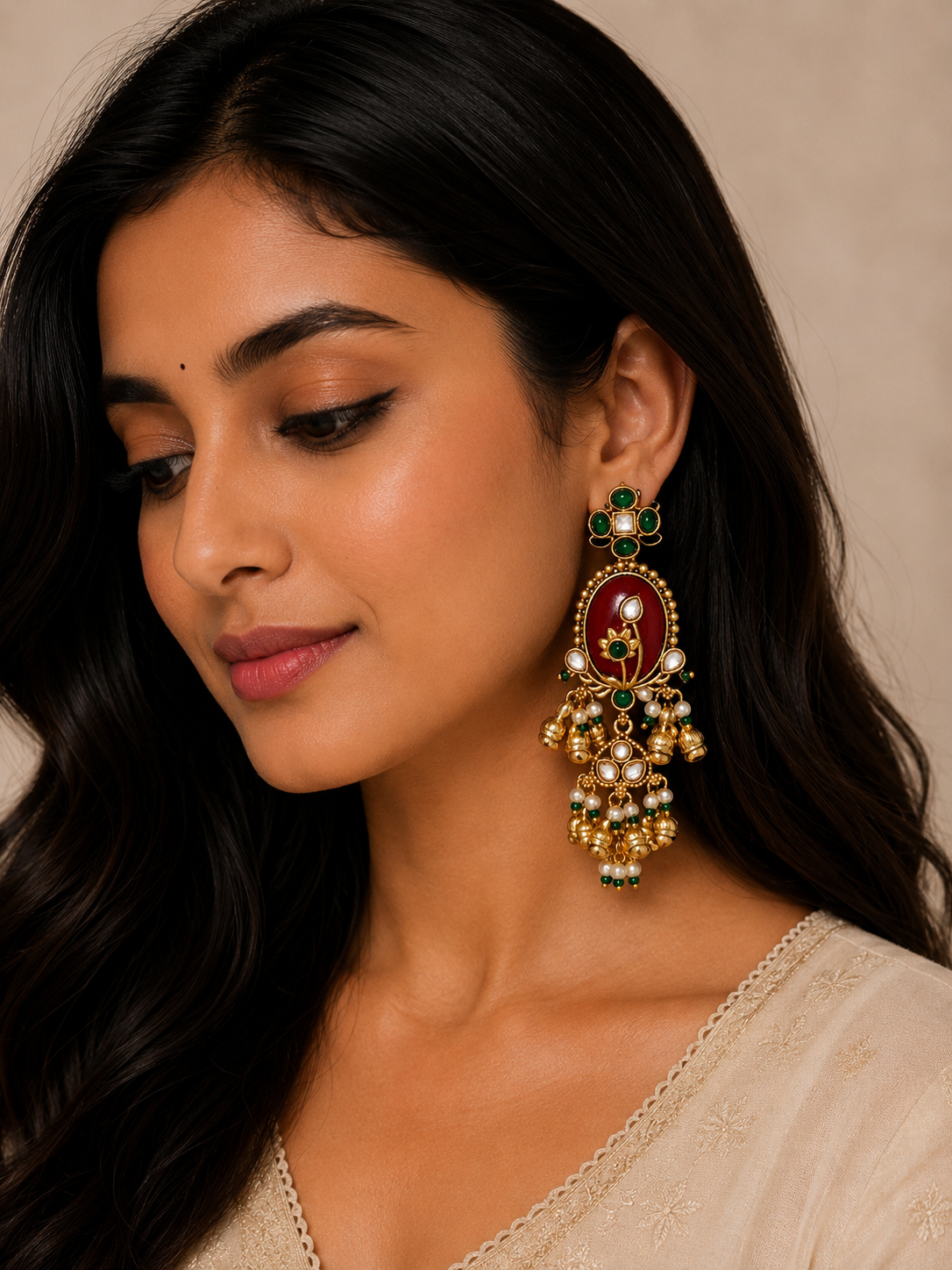 Premium Indian Festive Chandbali Drop Earrings (3 Vibrant Color Variants)