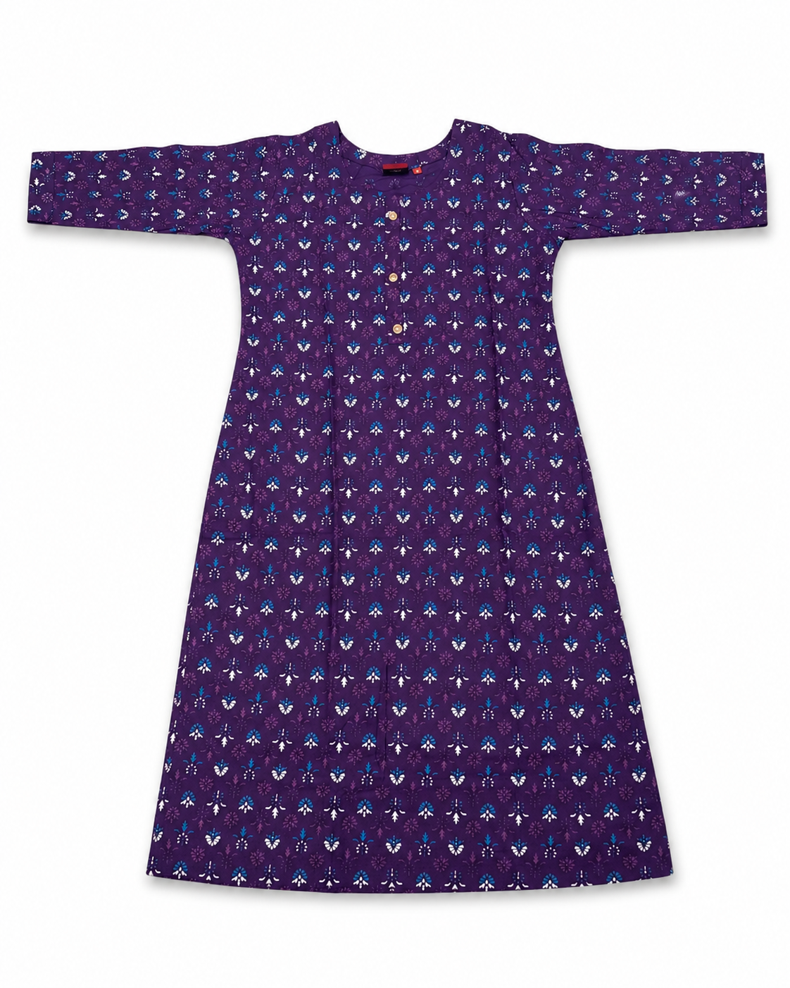 Purple Round Neck Printed Cotton Ethnic Kurti