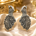 Oxidized Silver Twin Peacock Statement Earrings