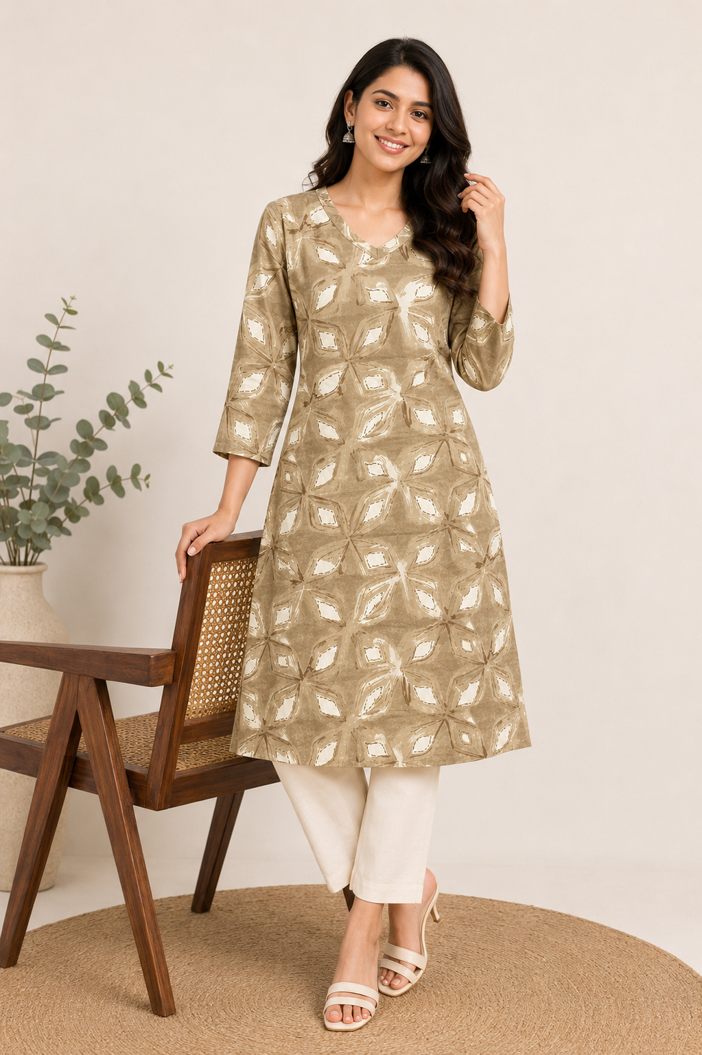 Floral Printed Cotton Ethnic Kurti for Women