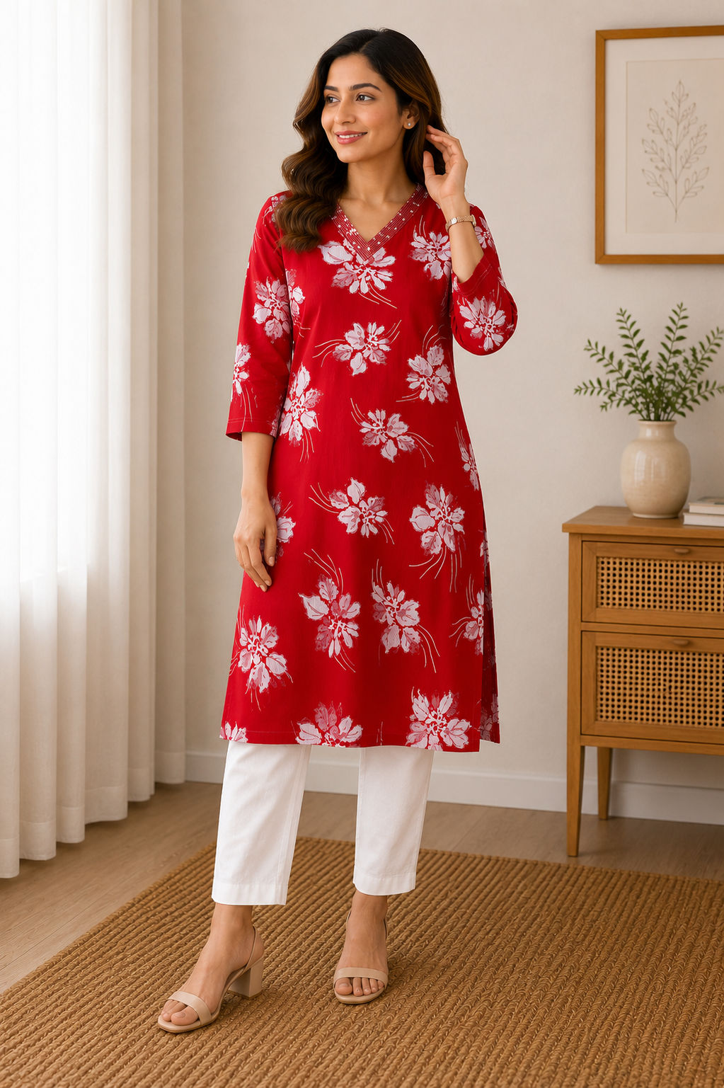 Printed 3/4 Sleeve Cotton Ethnic Kurti