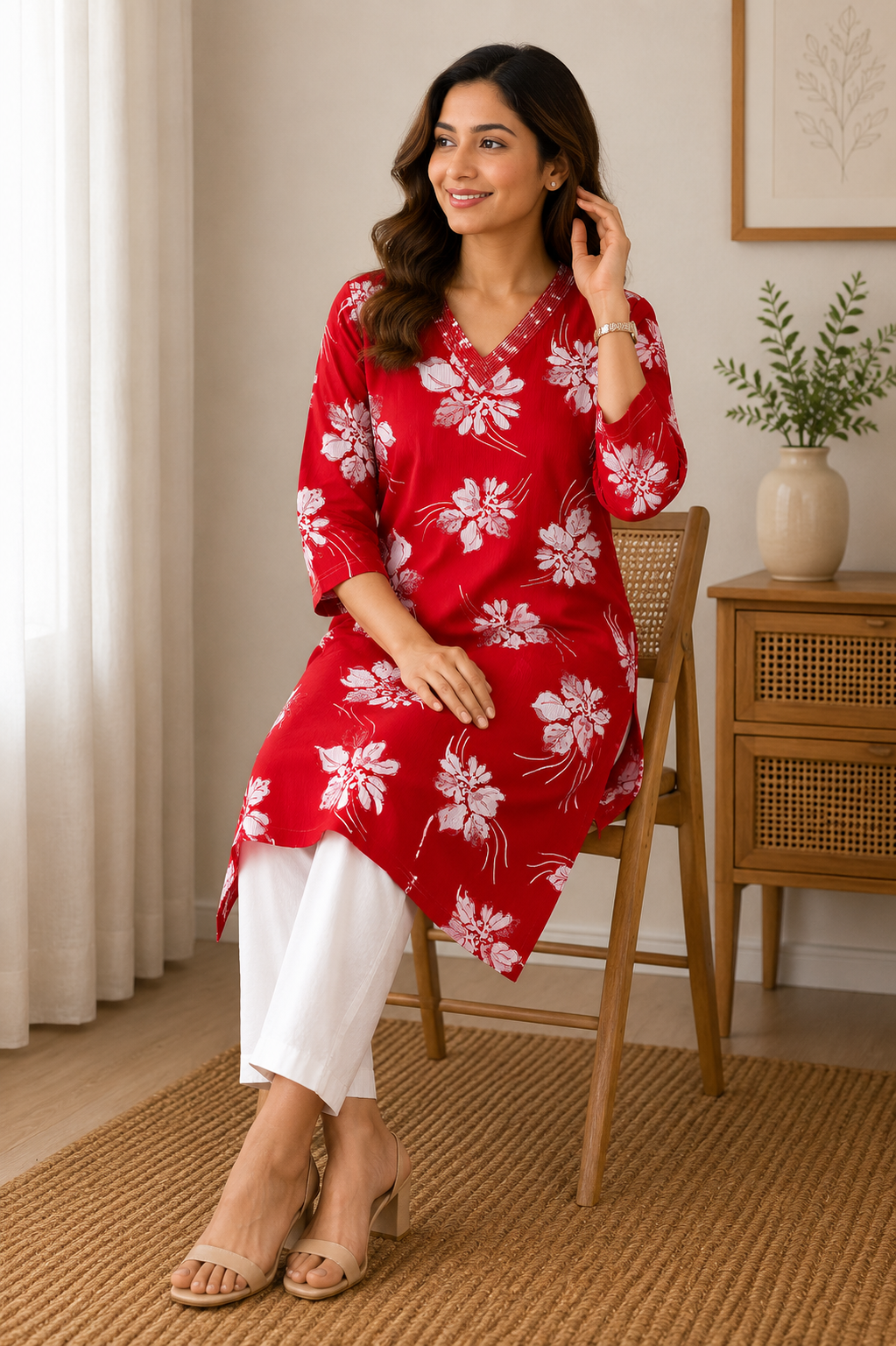 Printed 3/4 Sleeve Cotton Ethnic Kurti