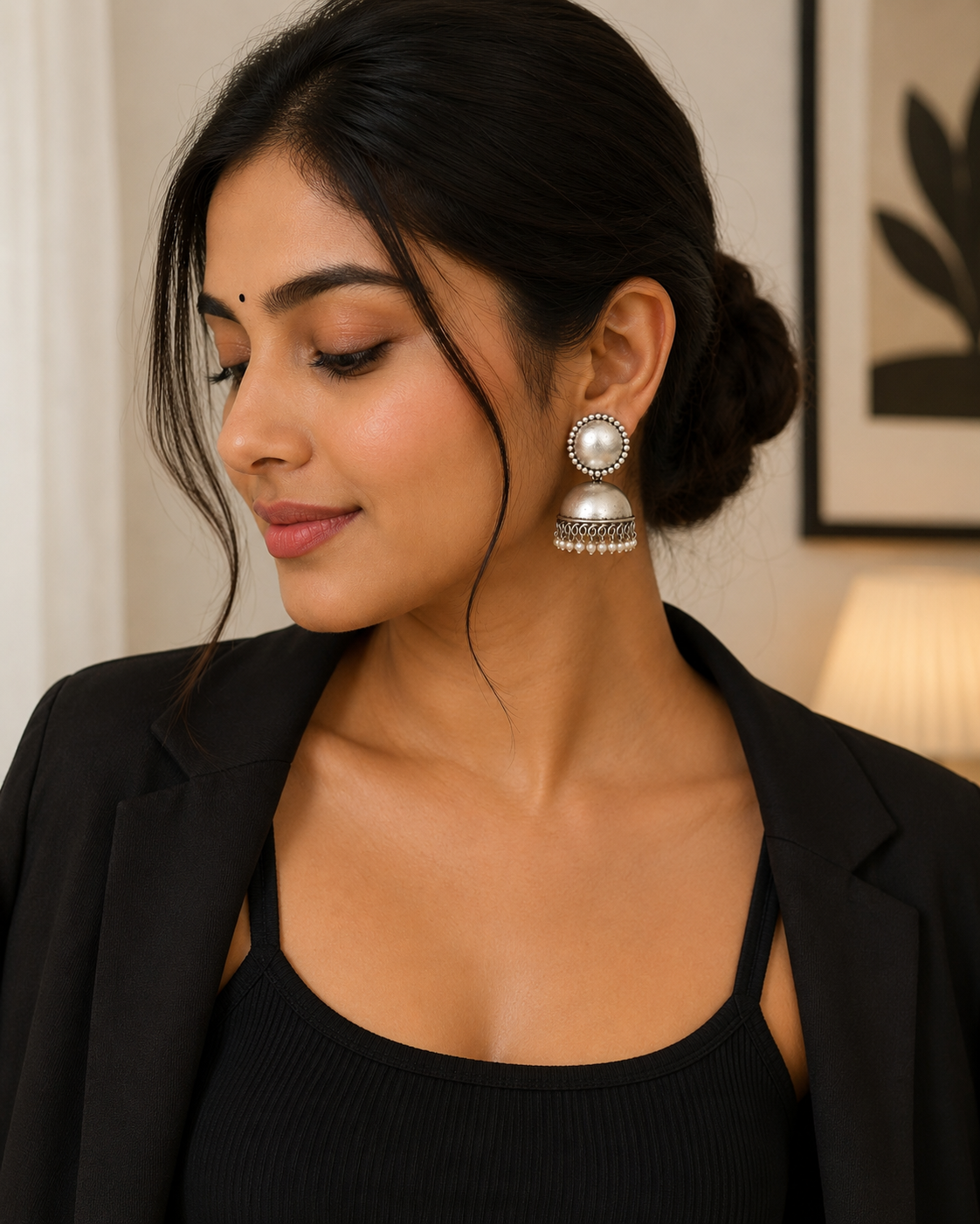 Classic Oxidised Silver Jhumka Earrings