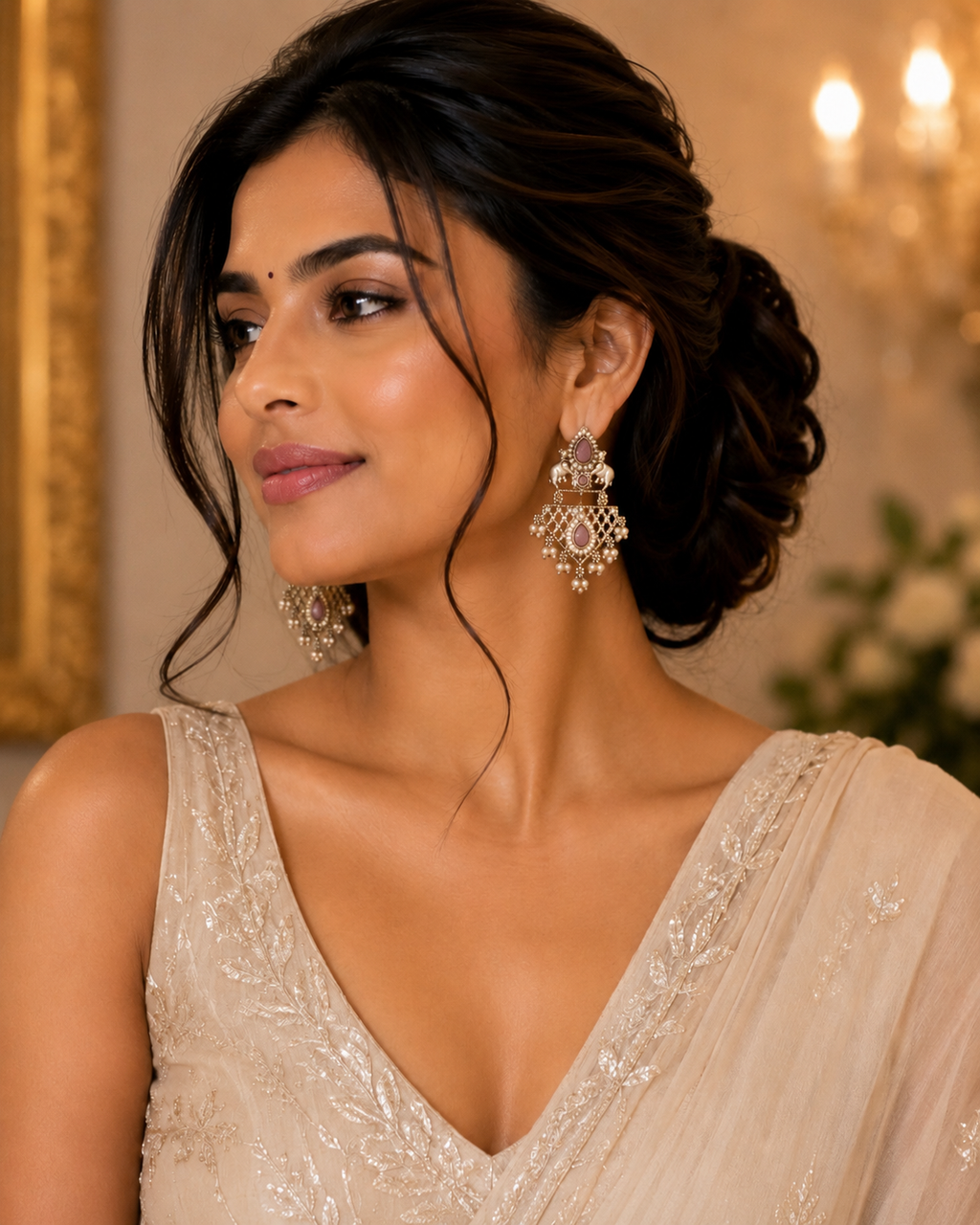 Intricate Oxidised Cow Design Earrings with Pearl Drops