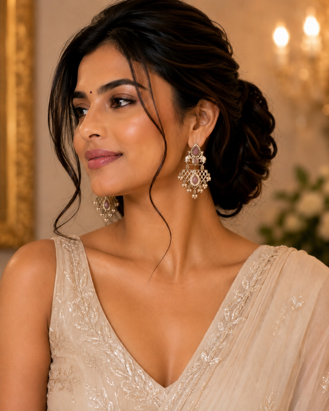 Intricate Oxidised Cow Design Earrings with Pearl Drops