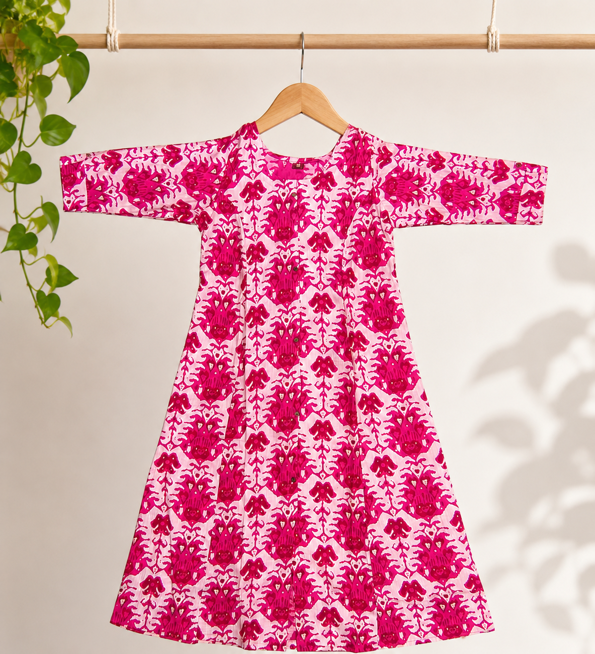 Classic Round Neck A-Line Cotton Single Kurti