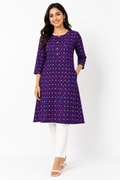 Purple Round Neck Printed Cotton Ethnic Kurti