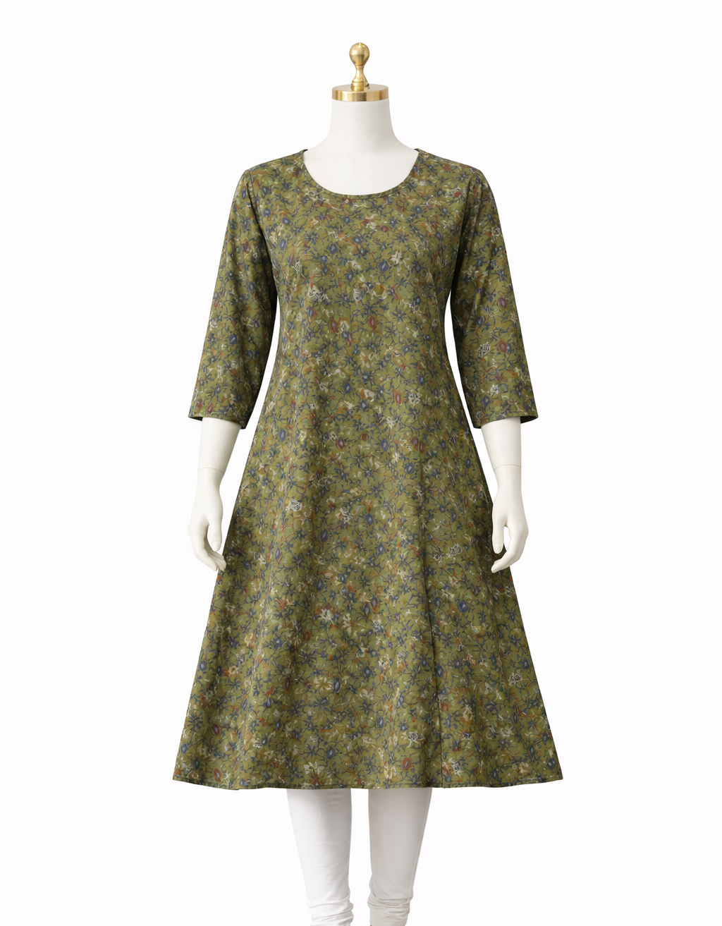 Classic Round Neck A-Line Cotton Single Kurti