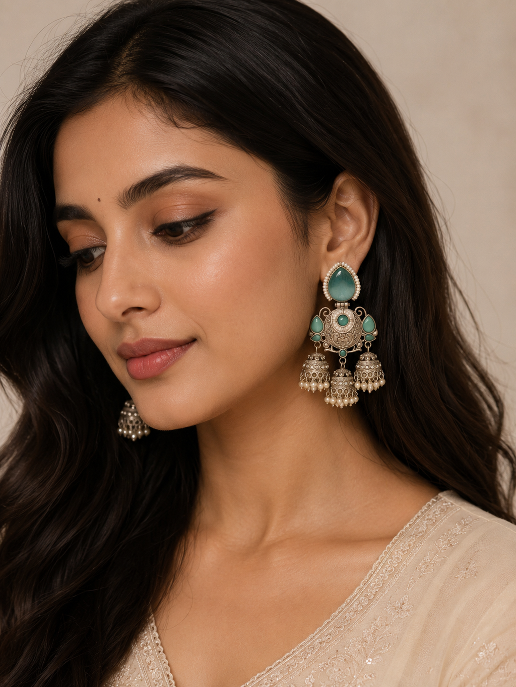 Premium Oxidized Silver Triple-Drop Statement Jhumka Earrings