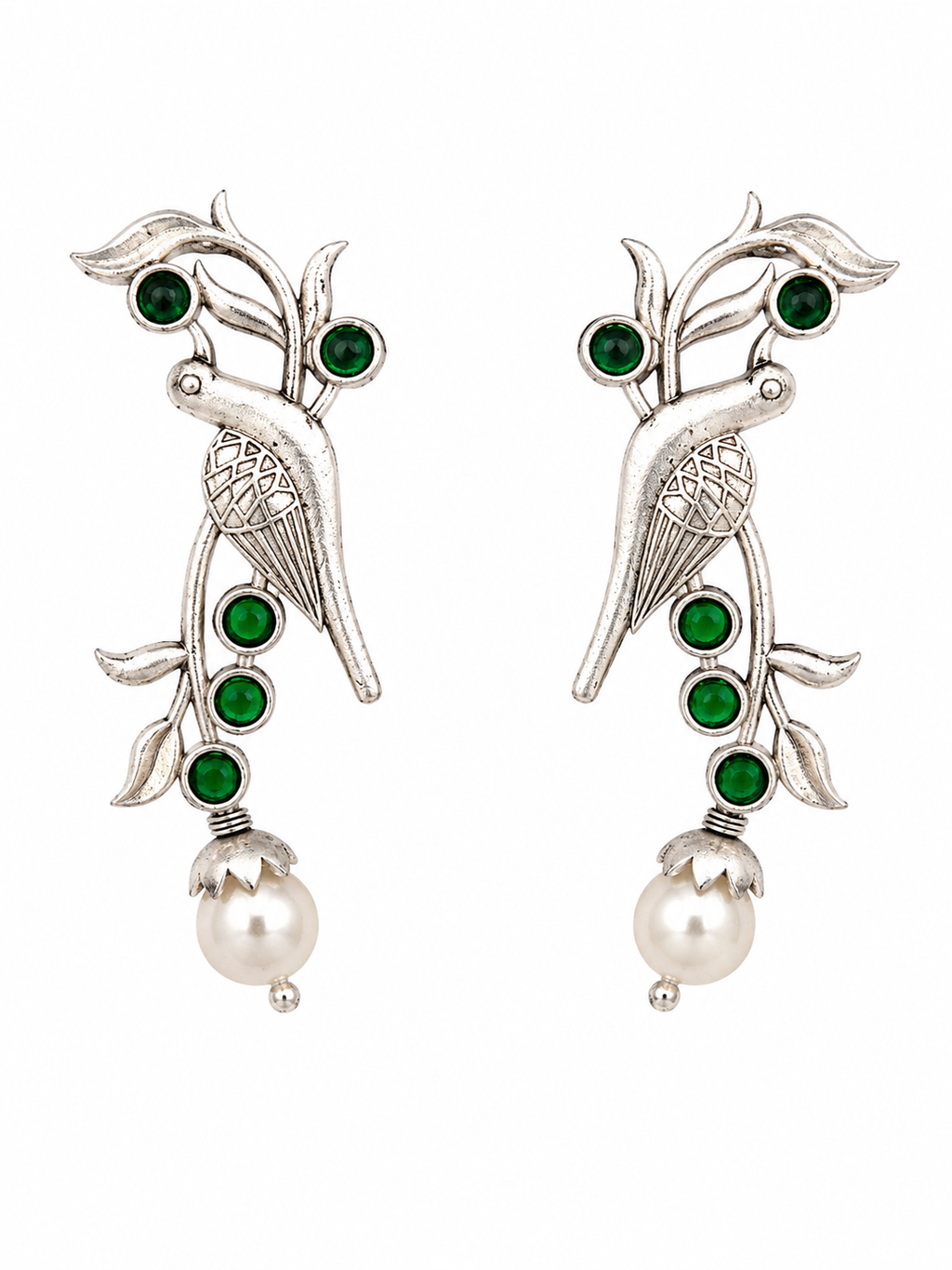 Elegant Oxidised Bird Earrings with Stone Accents