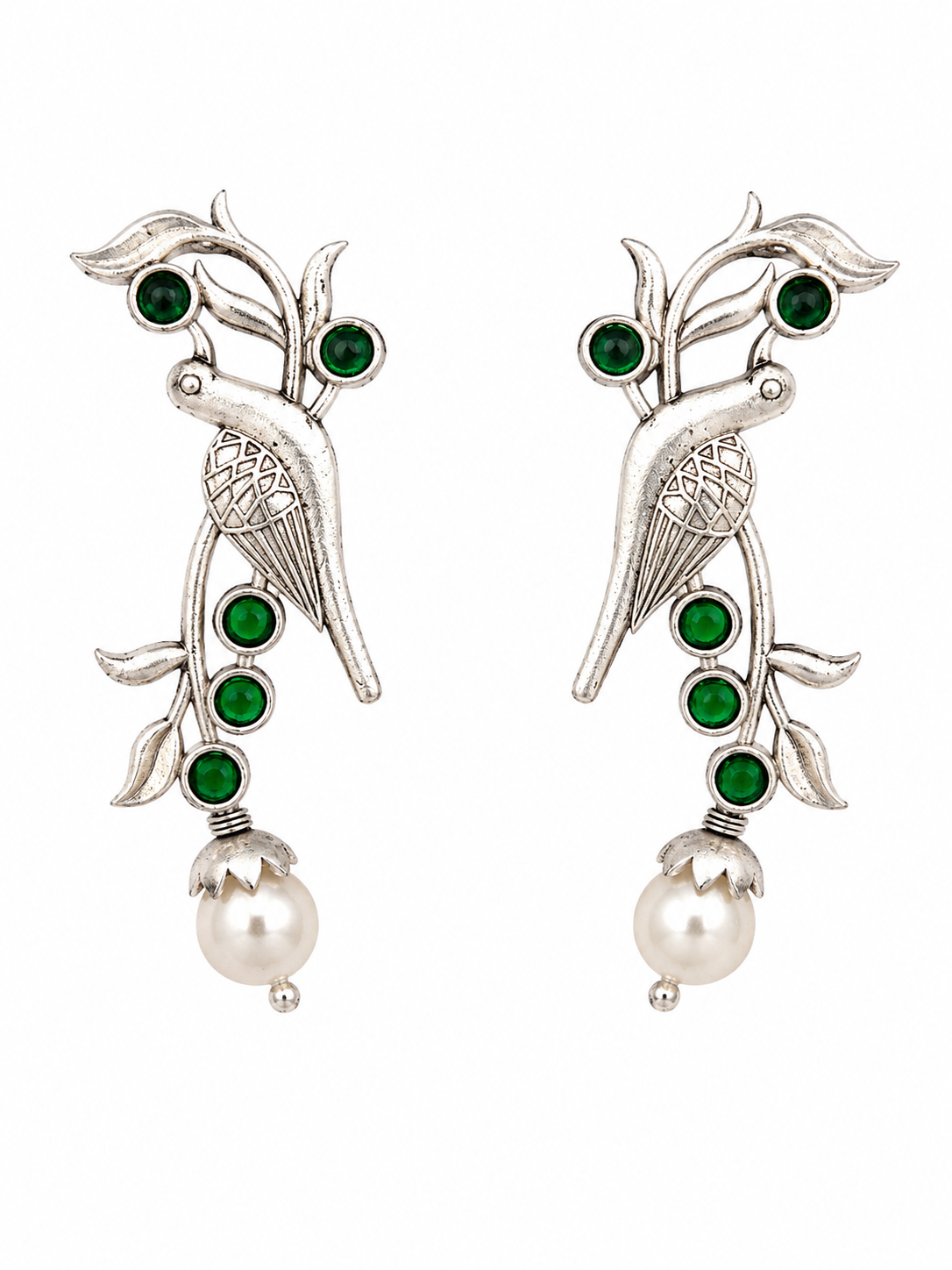 Elegant Oxidised Bird Earrings with Stone Accents