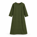 Olive Green Notched Neck Printed Cotton Kurti