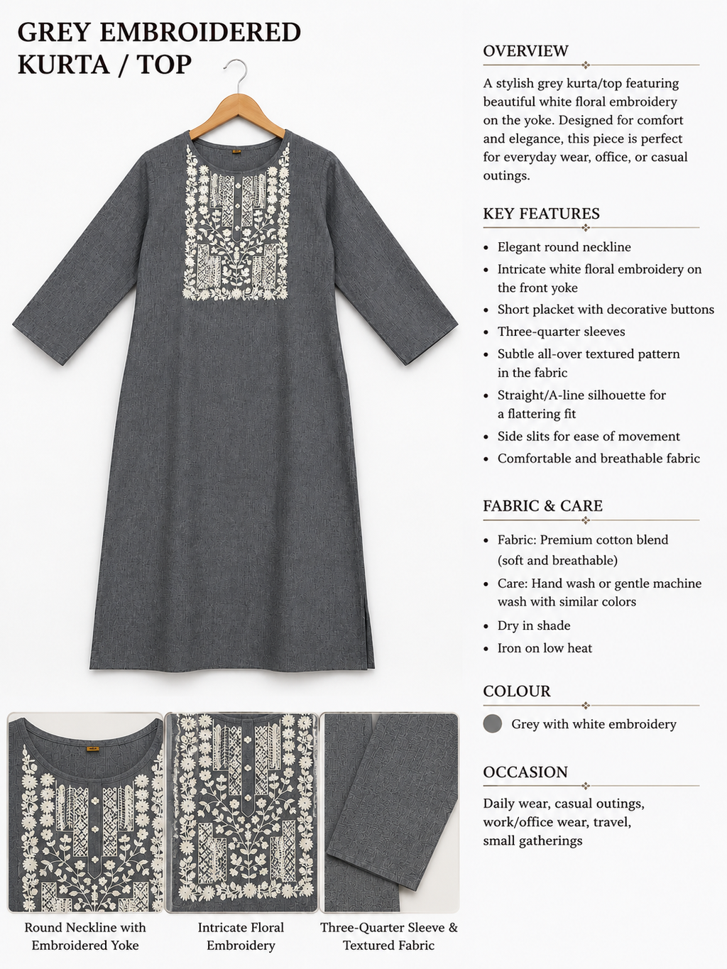 Hand Embroidered Cotton Ethnic Single Kurti