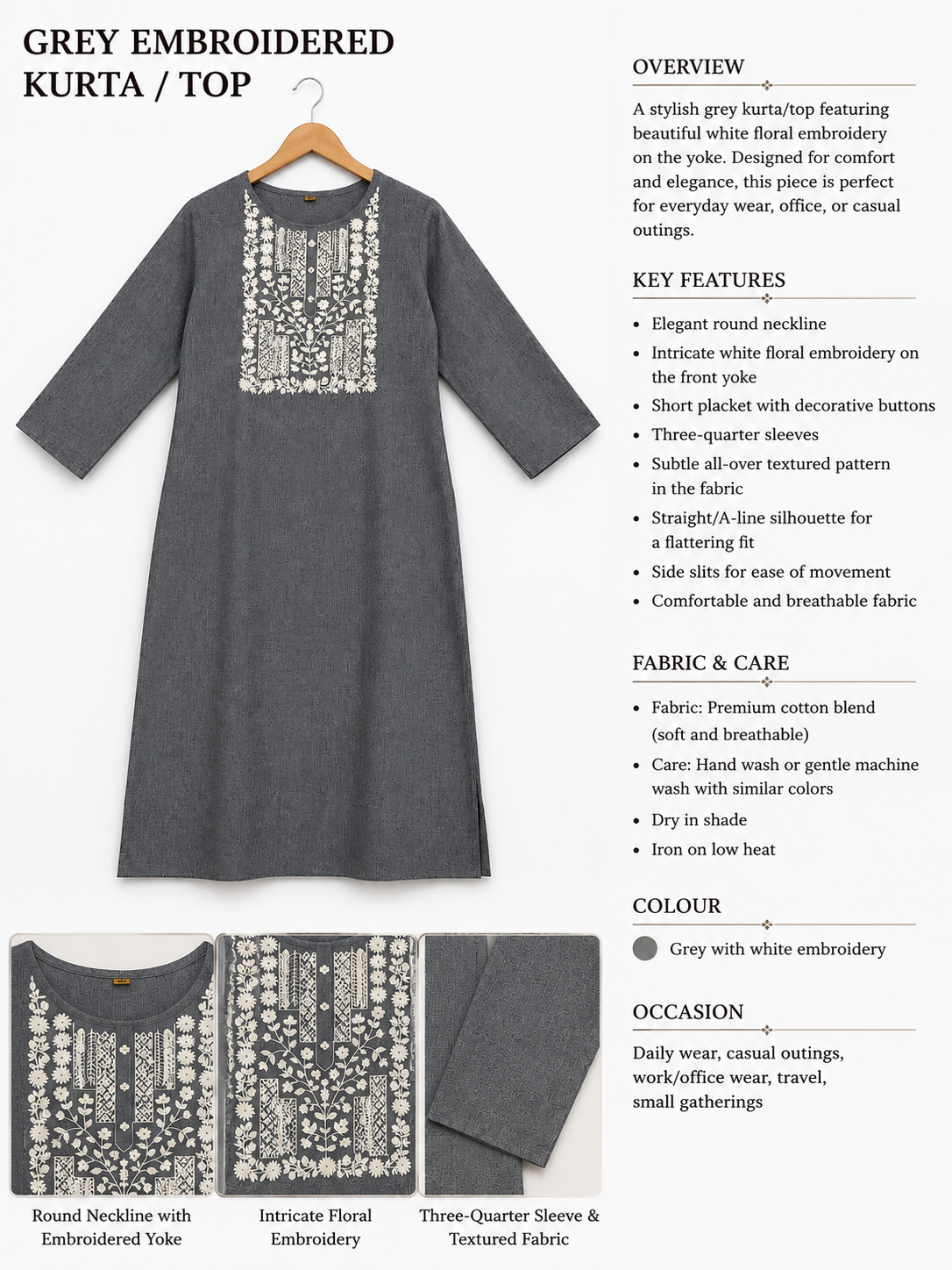 Hand Embroidered Cotton Ethnic Single Kurti