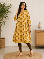 Classic Round Neck A-Line Cotton Single Kurti