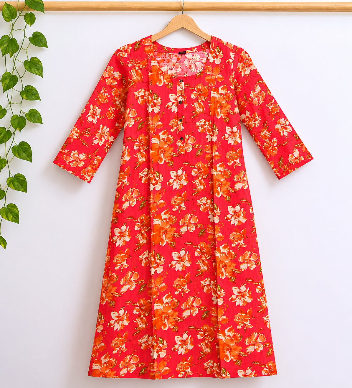 Classic Round Neck A-Line Cotton Single Kurti