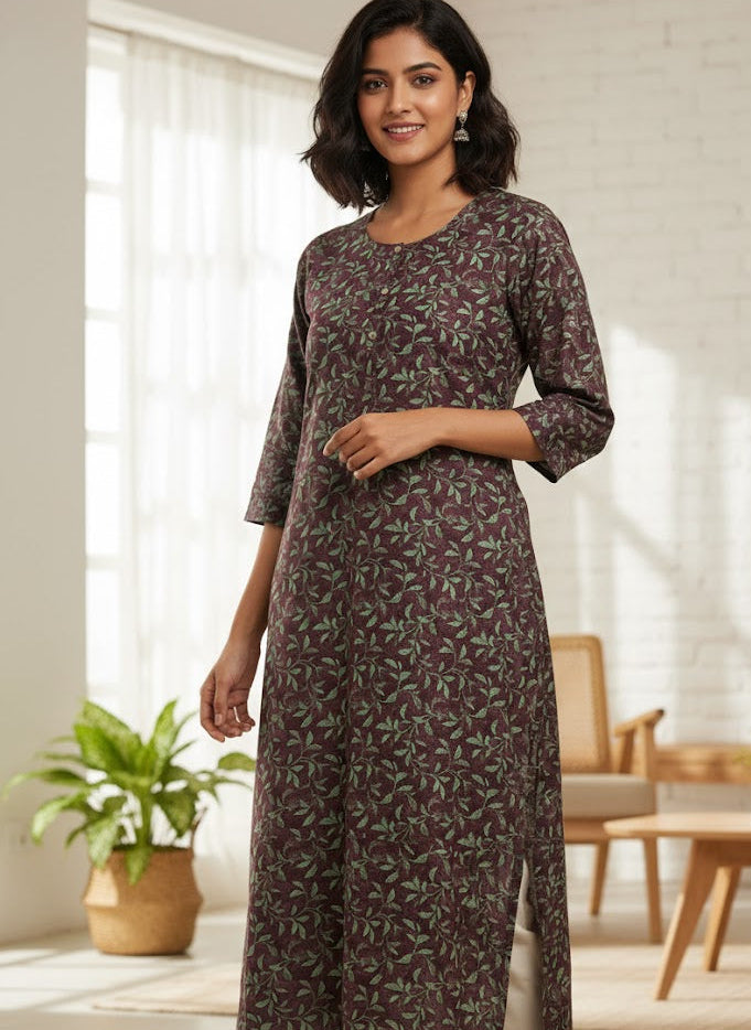 Floral Printed Silk Kurta for Women | Straight Elegant Ethnic Kurti