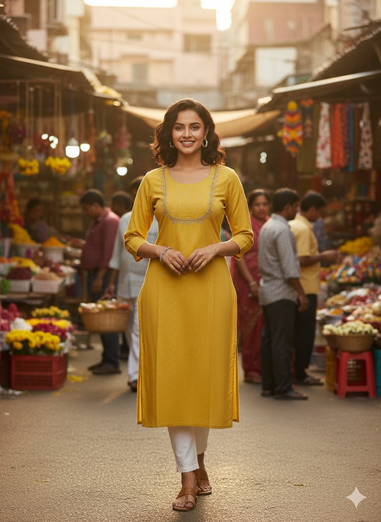 Sunflower Yellow Embroidered Classic Cotton Kurta