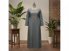 Grey Striped Hand Embroidered Cotton Kurta for Women | Straight Ethnic Kurti