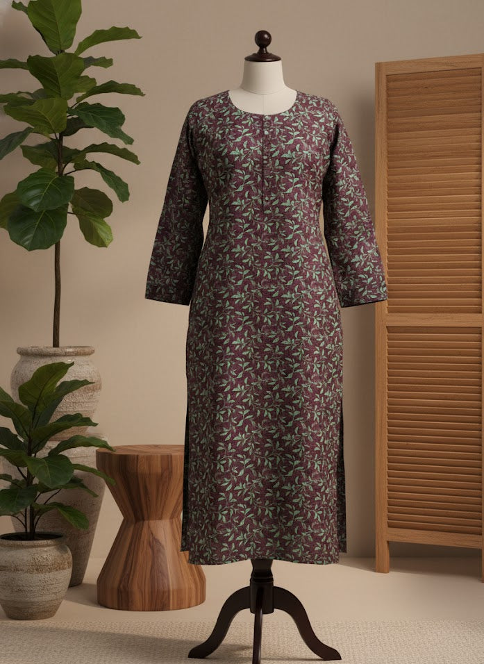 Floral Printed Silk Kurta for Women | Straight Elegant Ethnic Kurti