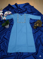 Premium Sky Blue Cotton Straight Kurta for Women | Hand Embroidered Ethnic Kurti | Comfortable Everyday & Festive Wear