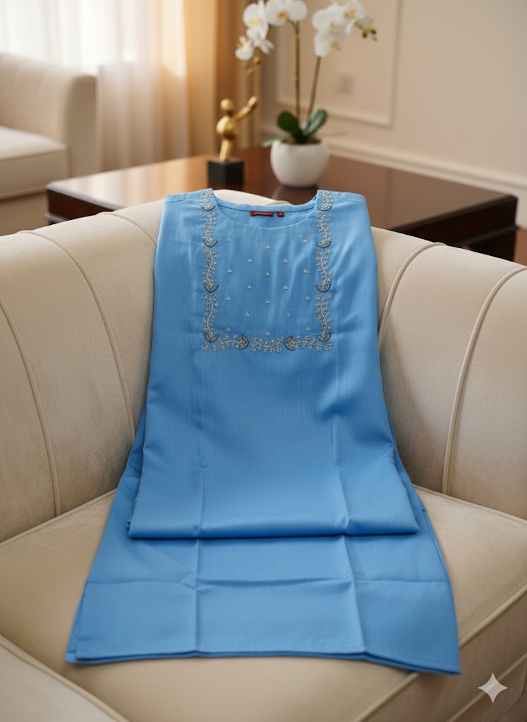 Premium Sky Blue Cotton Straight Kurta for Women | Hand Embroidered Ethnic Kurti | Comfortable Everyday & Festive Wear