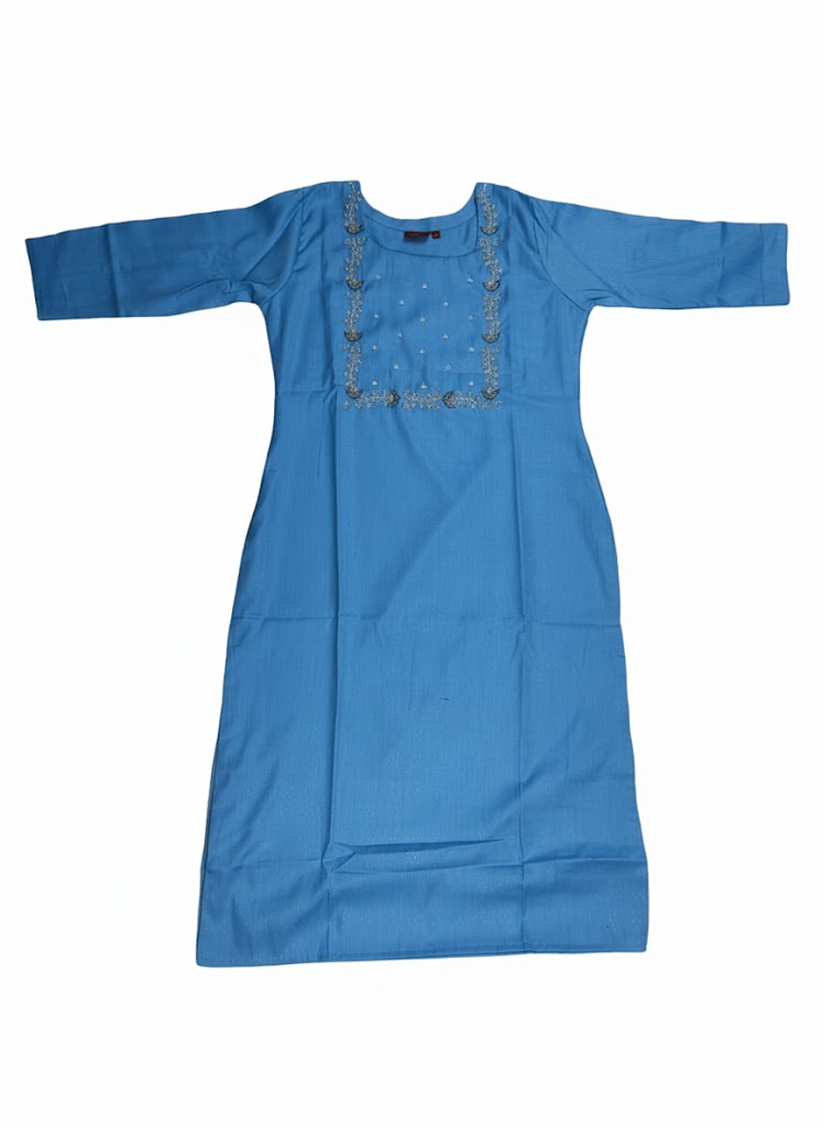Premium Sky Blue Cotton Straight Kurta for Women | Hand Embroidered Ethnic Kurti | Comfortable Everyday & Festive Wear