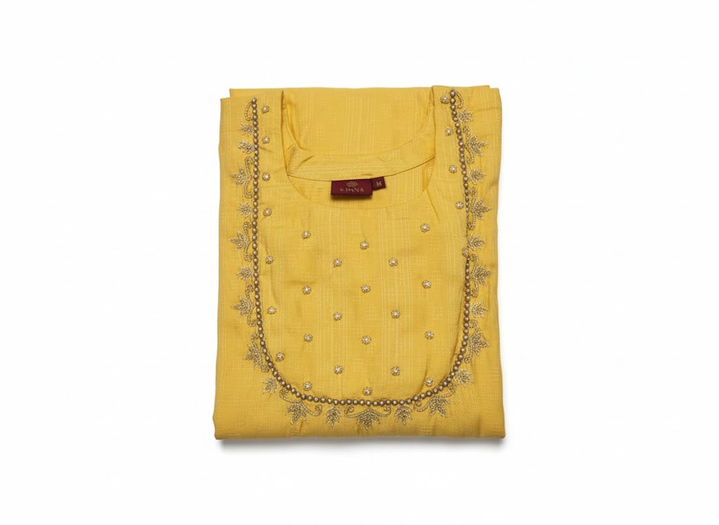 Sunflower Yellow Embroidered Classic Cotton Kurta