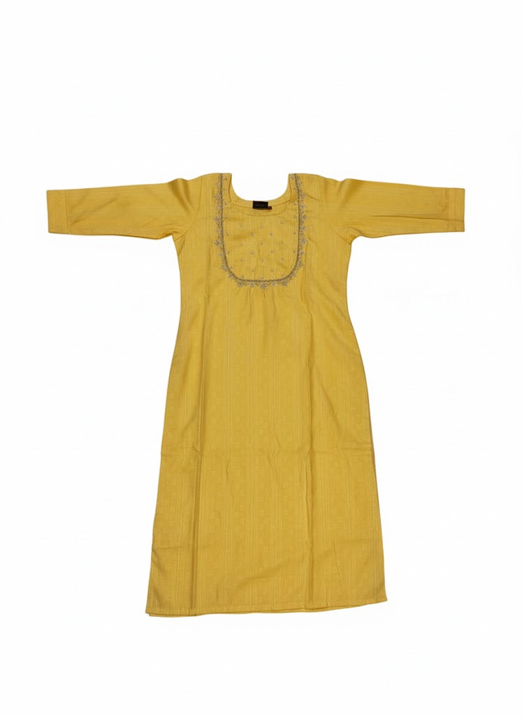 Sunflower Yellow Embroidered Classic Cotton Kurta